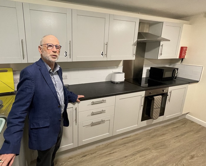 Cllr Richard O'Driscoll in the kitchen at Mildenhall property