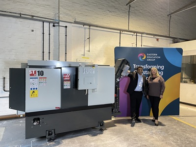 Cllr Wijenayaka and Laraine Moody with CNC Lathe